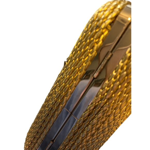 Gold Woven Bebe Clutch Purse With Chain Strap & Snap Closure - Elegant - Picture 5 of 7